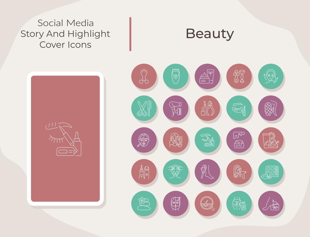 Beauty social media story and highlight cover icons set vector