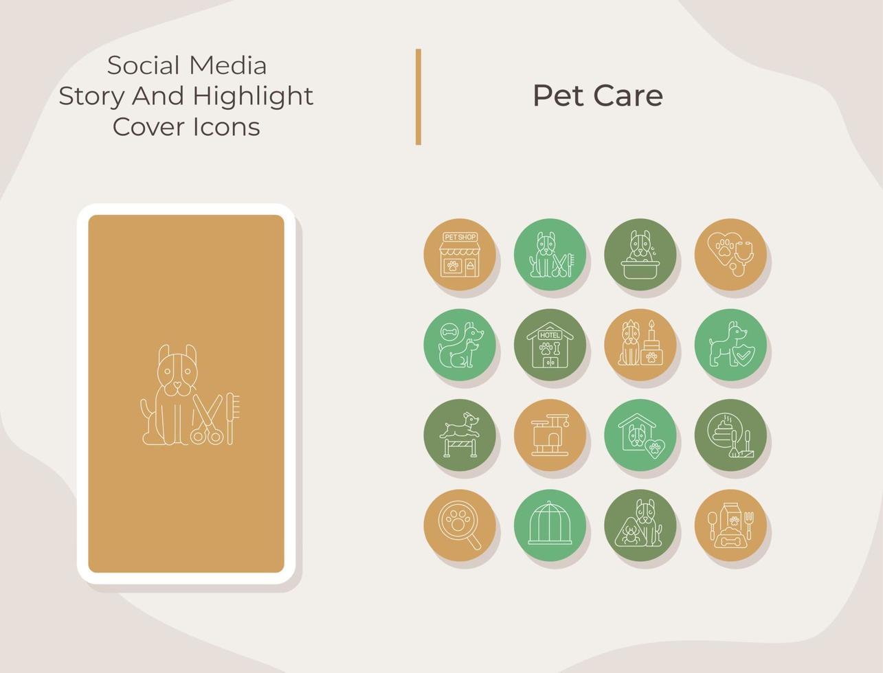 Pet care social media story and highlight cover icons set vector