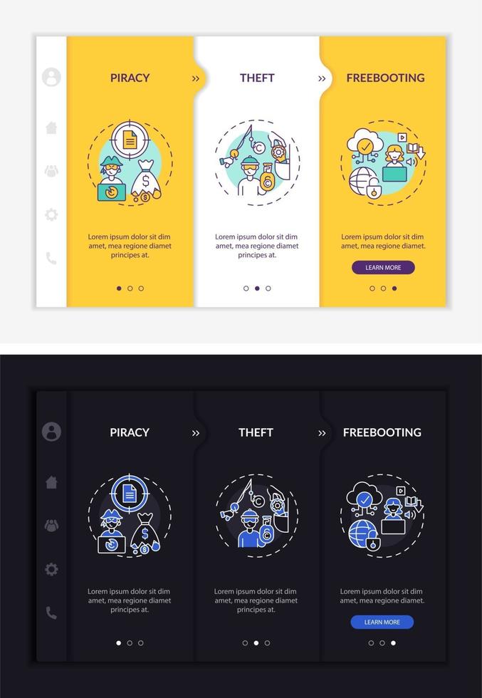 Copyright violation kinds onboarding vector template