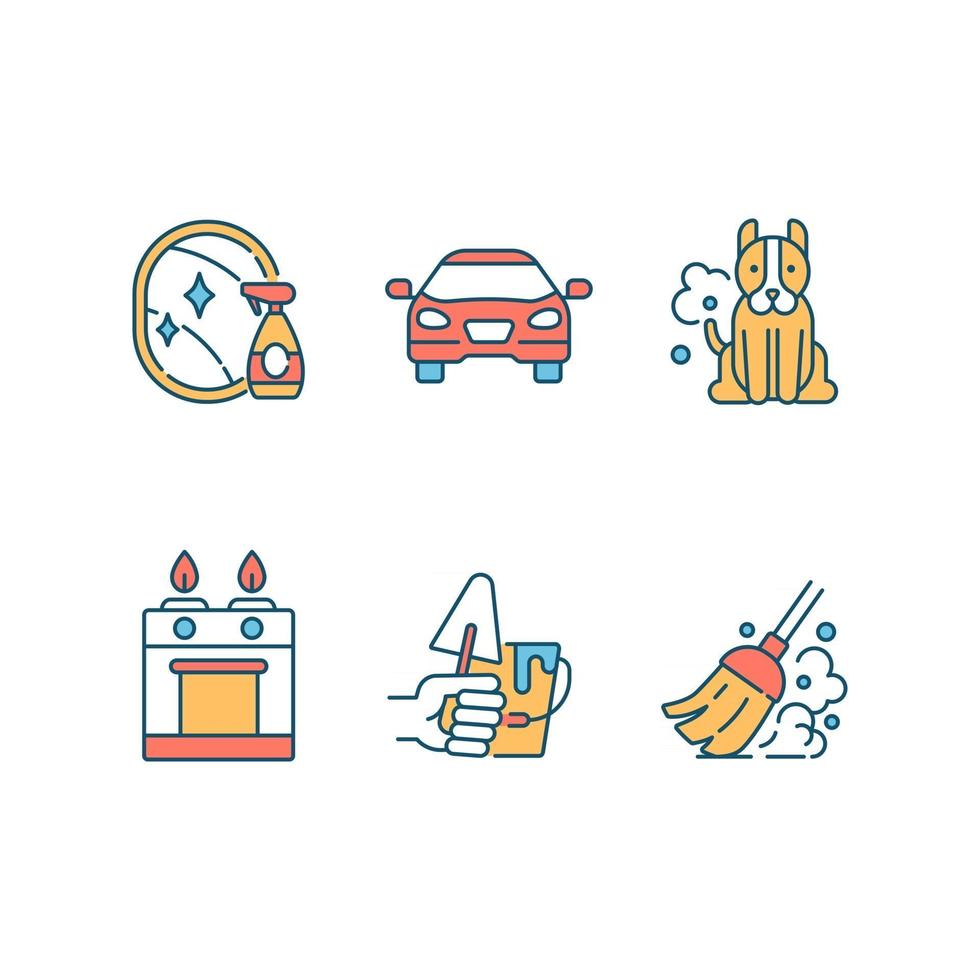 Home cleaning and maintenance RGB color icons set vector