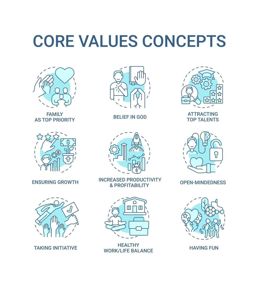 Core values concept icons set vector