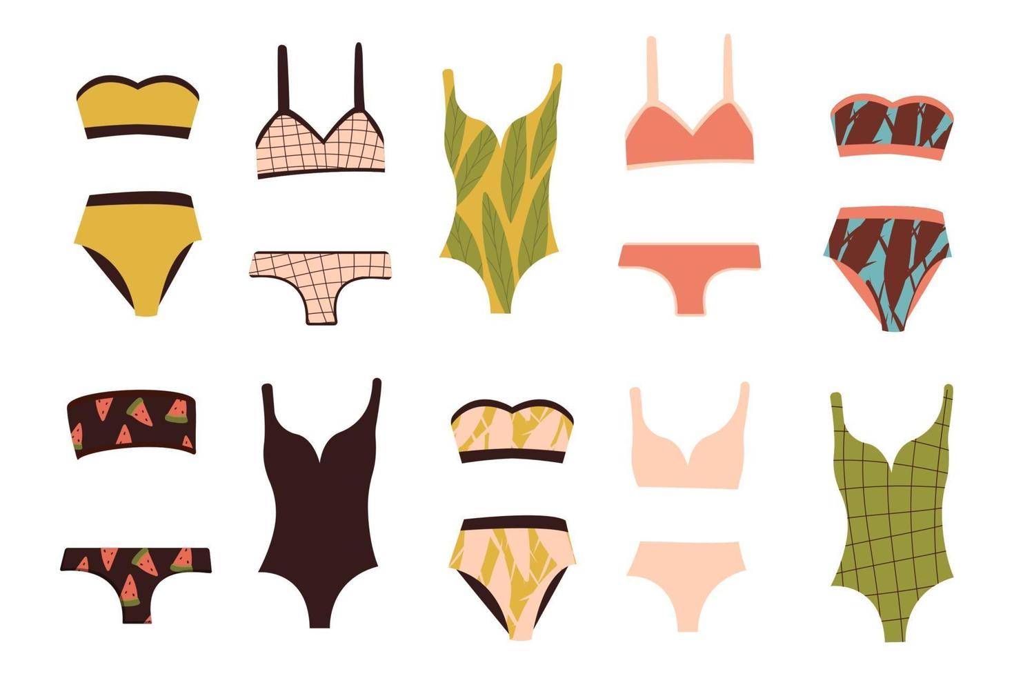 A set of bathing suits for a girl and a woman bathing clothes Summer swimsuit vector