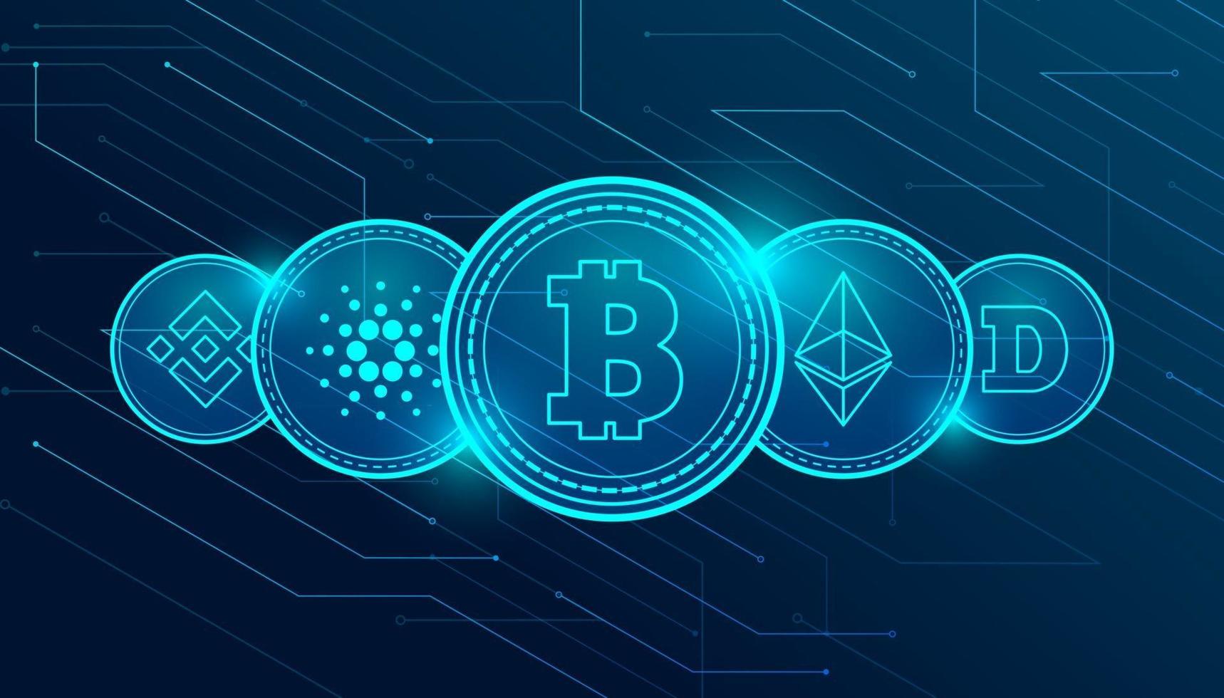 Set of most famous cryptocurrency coins vector