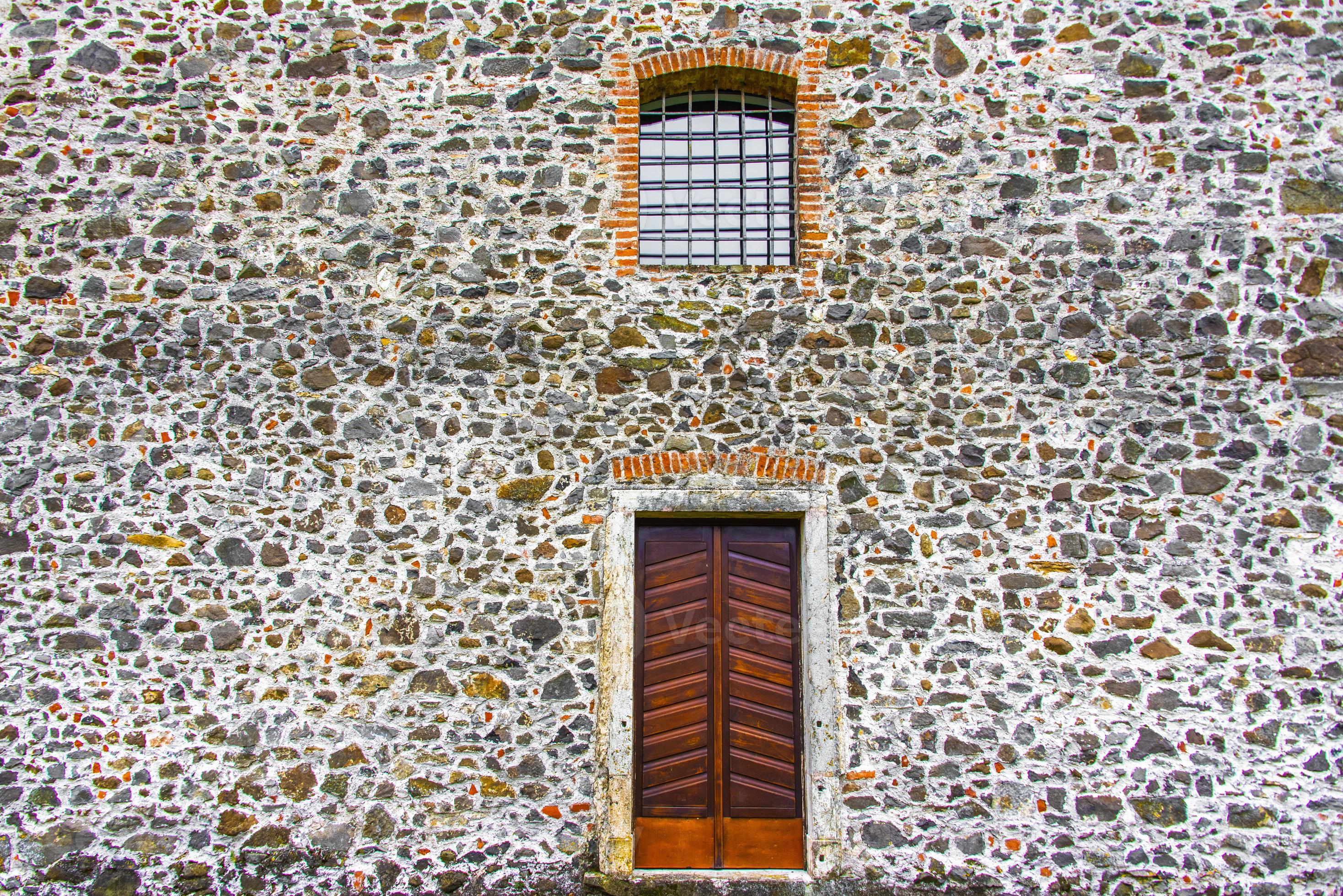 wooden door with lined window photo