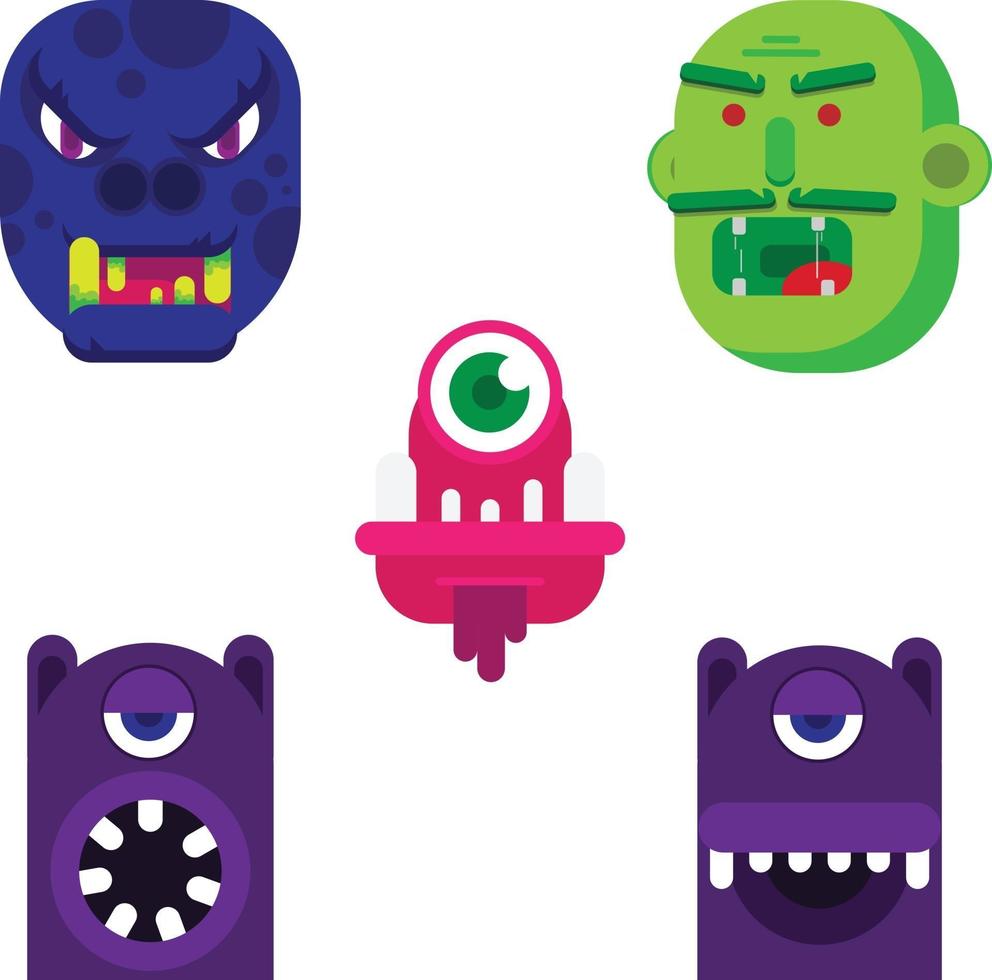 Flat design cartoon monster faces vector