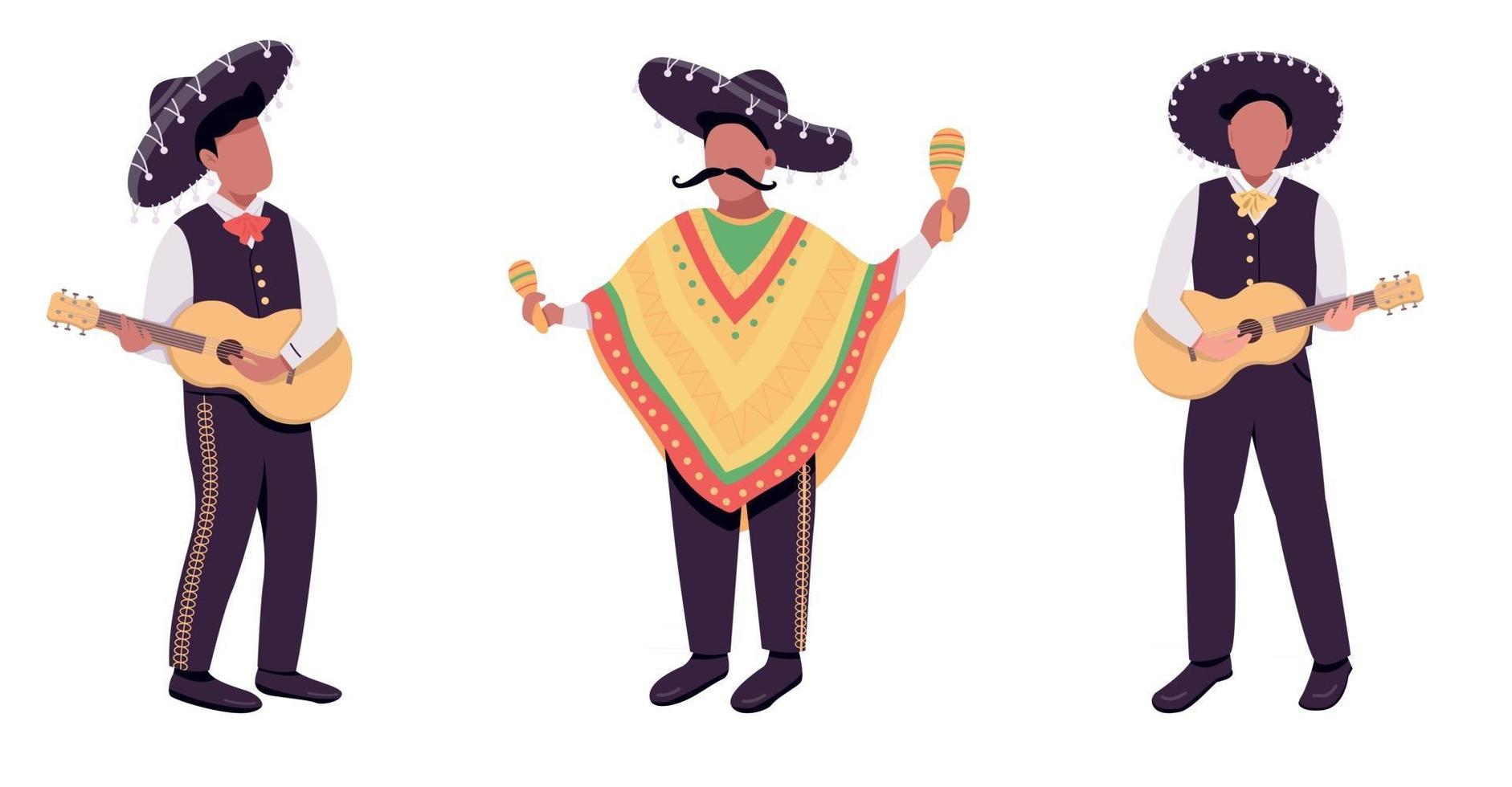 músicos mexicanos vector de color plano conjunto de caracteres sin rostro