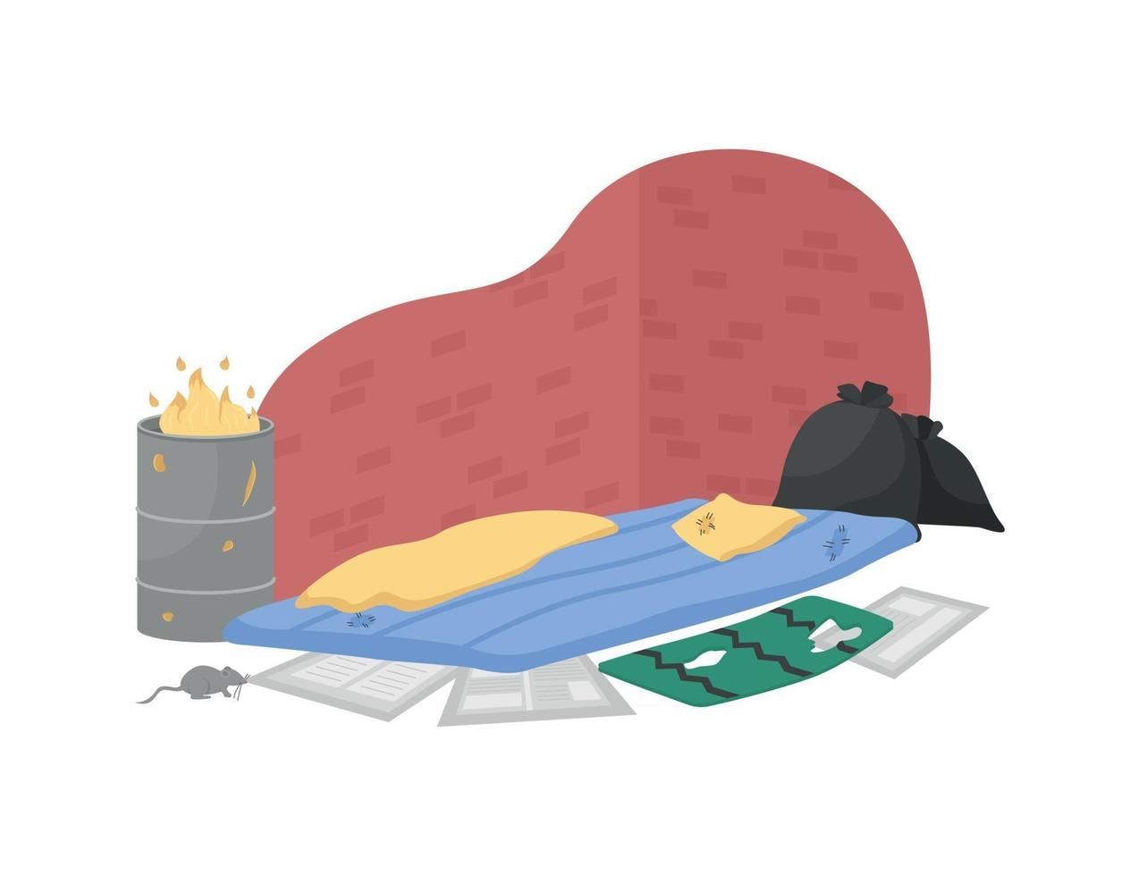 Homeless sleeping place flat color vector object