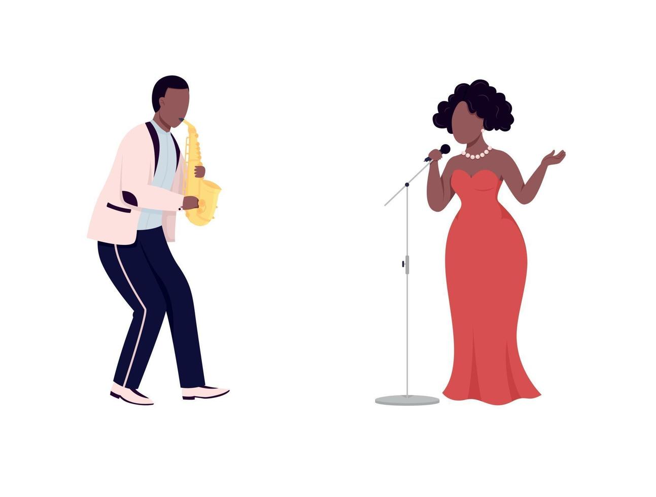 conjunto de caracteres sin rostro de vector de color plano de banda de jazz africana