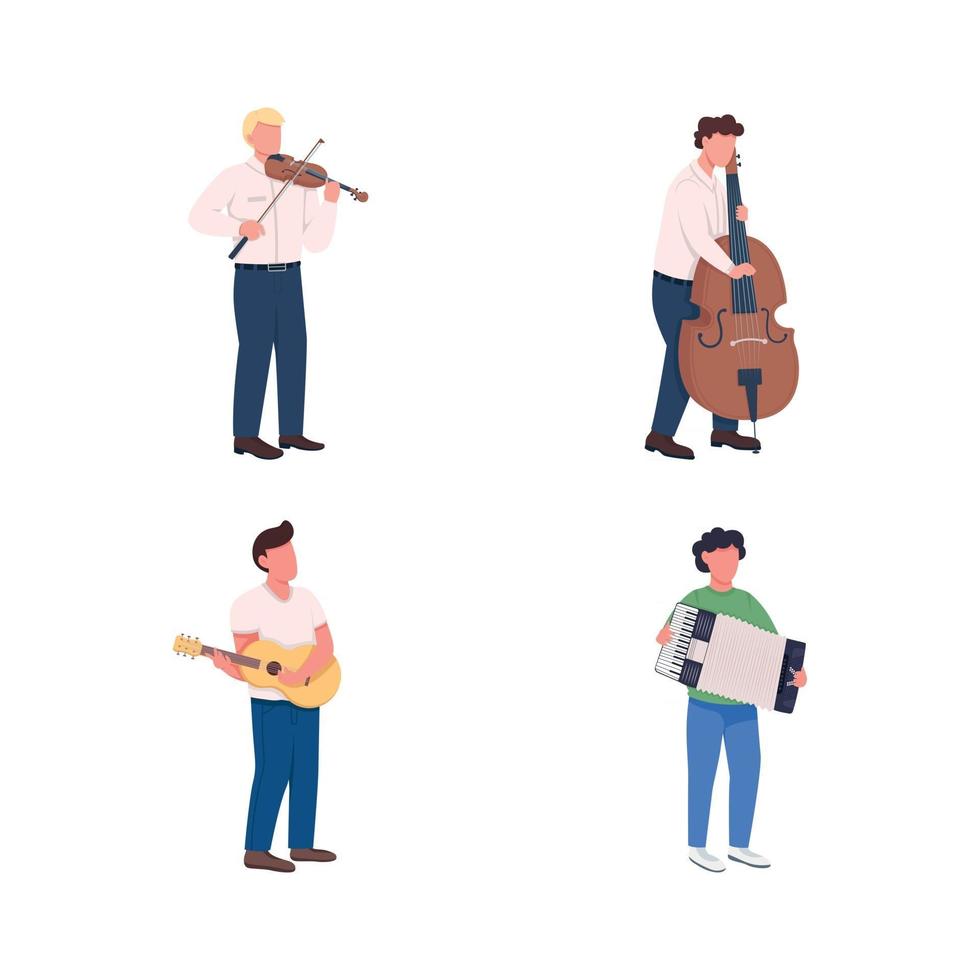 Orchestra musicians flat color vector faceless character set