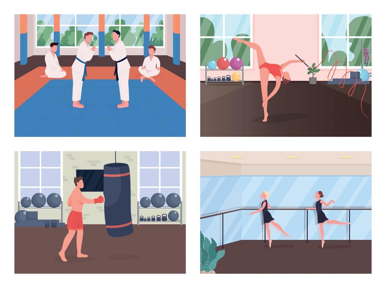 conjunto de ilustración de vector de color plano de entrenamiento de gimnasio