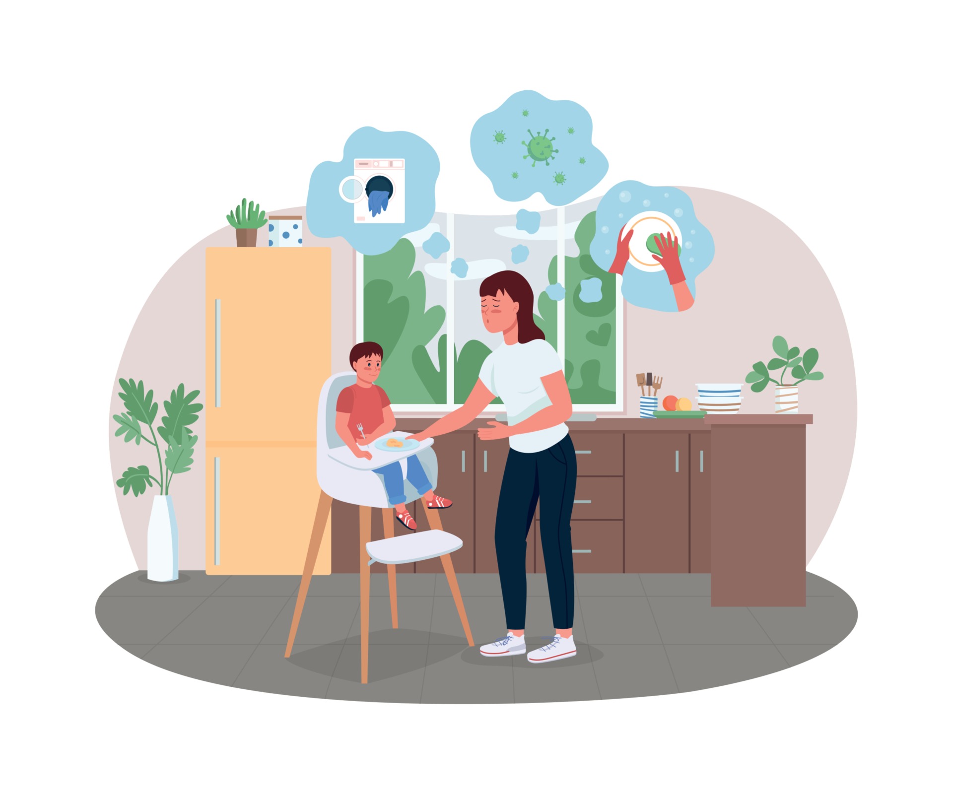 Stressed young mother 2D vector web banner 2489178 Vector Art at Vecteezy