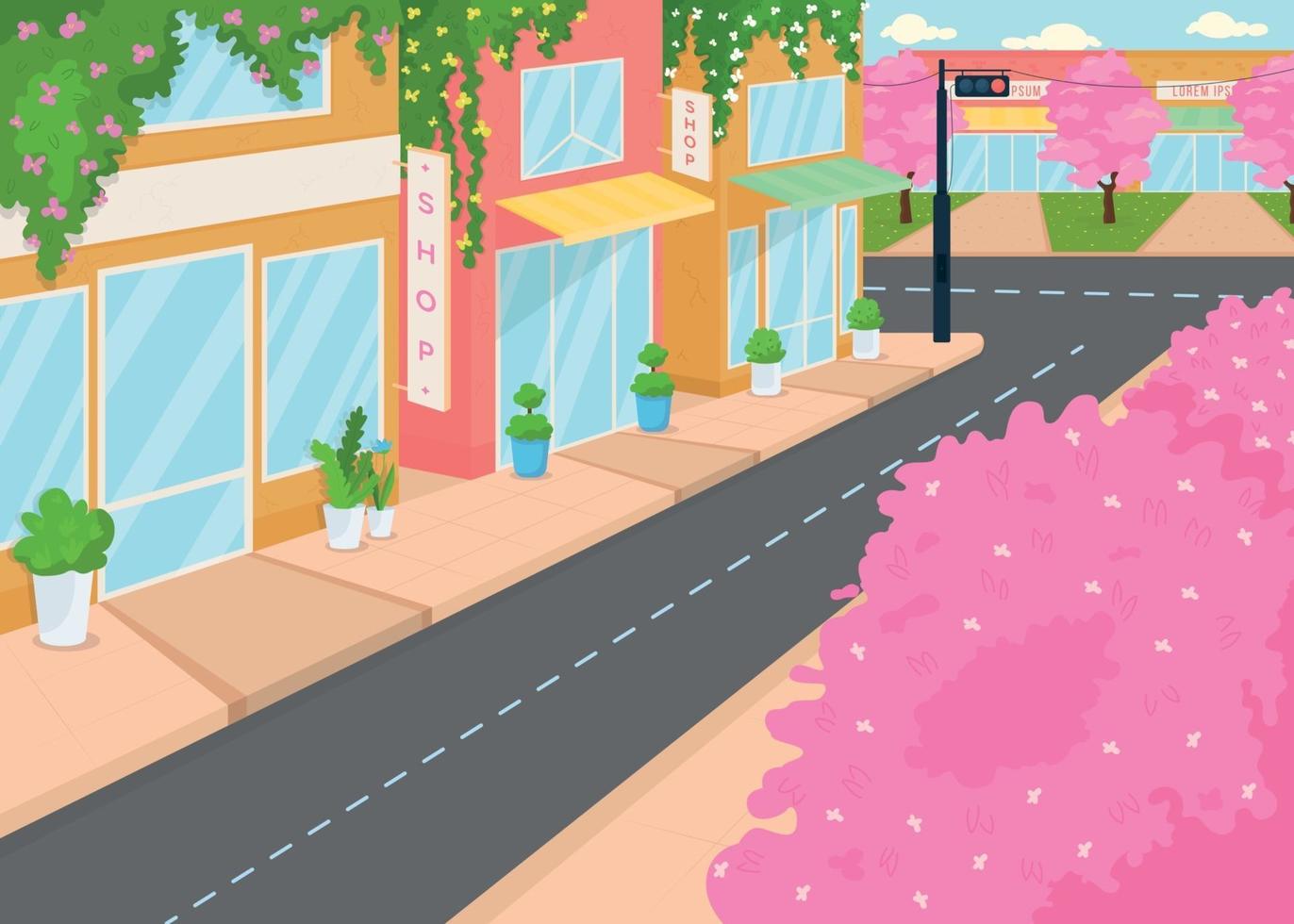 Ilustración de vector de color plano de ciudad floreciente