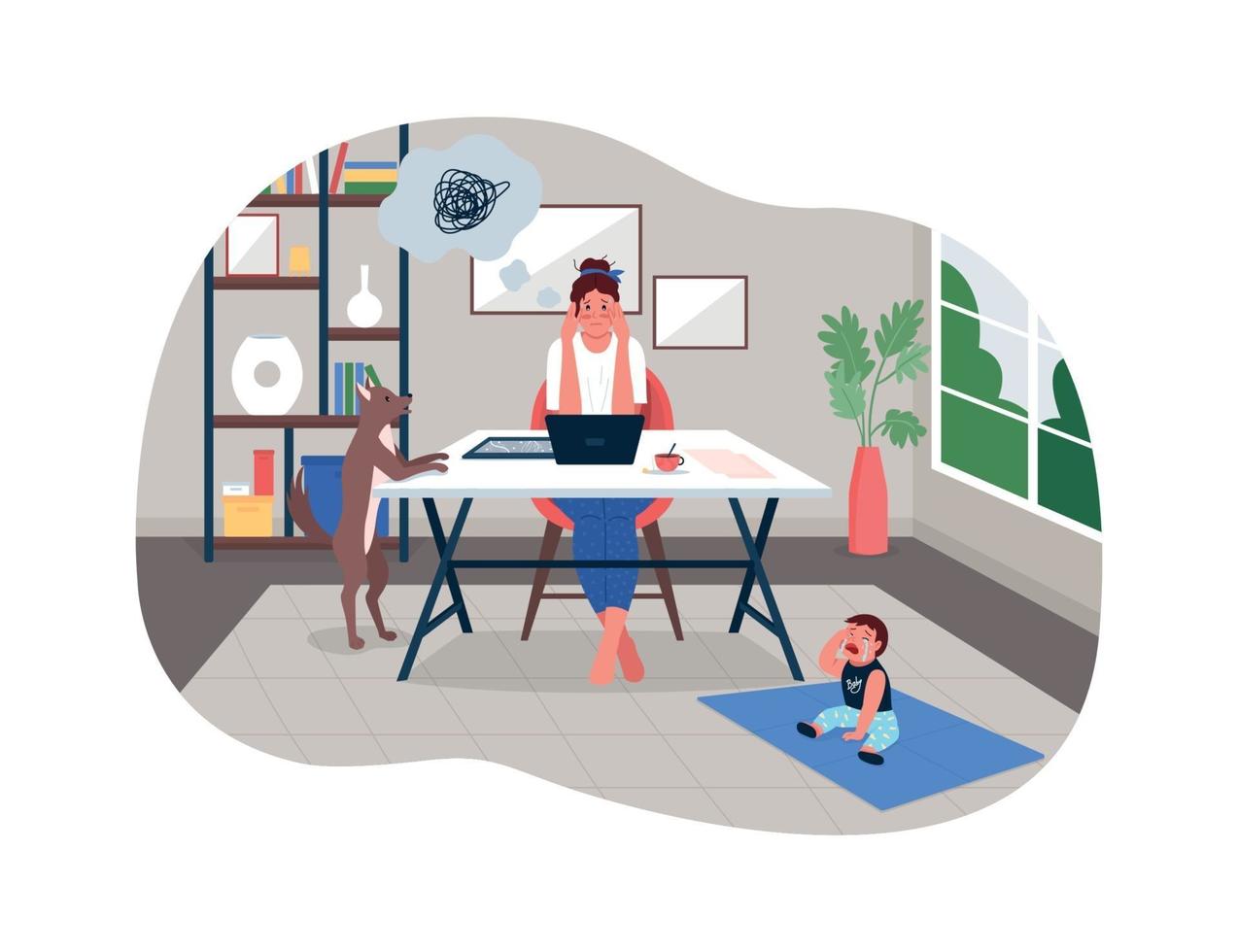 Stressed working mother 2D vector web banner