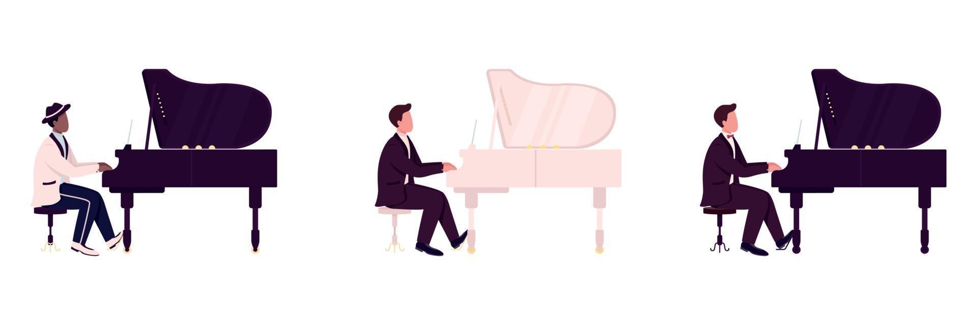 diversos pianistas vector de color plano conjunto de caracteres sin rostro