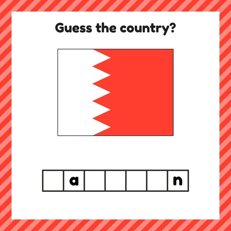 Worksheet on geography for preschool and school kids Crossword Bahrain flag Guess the country vector