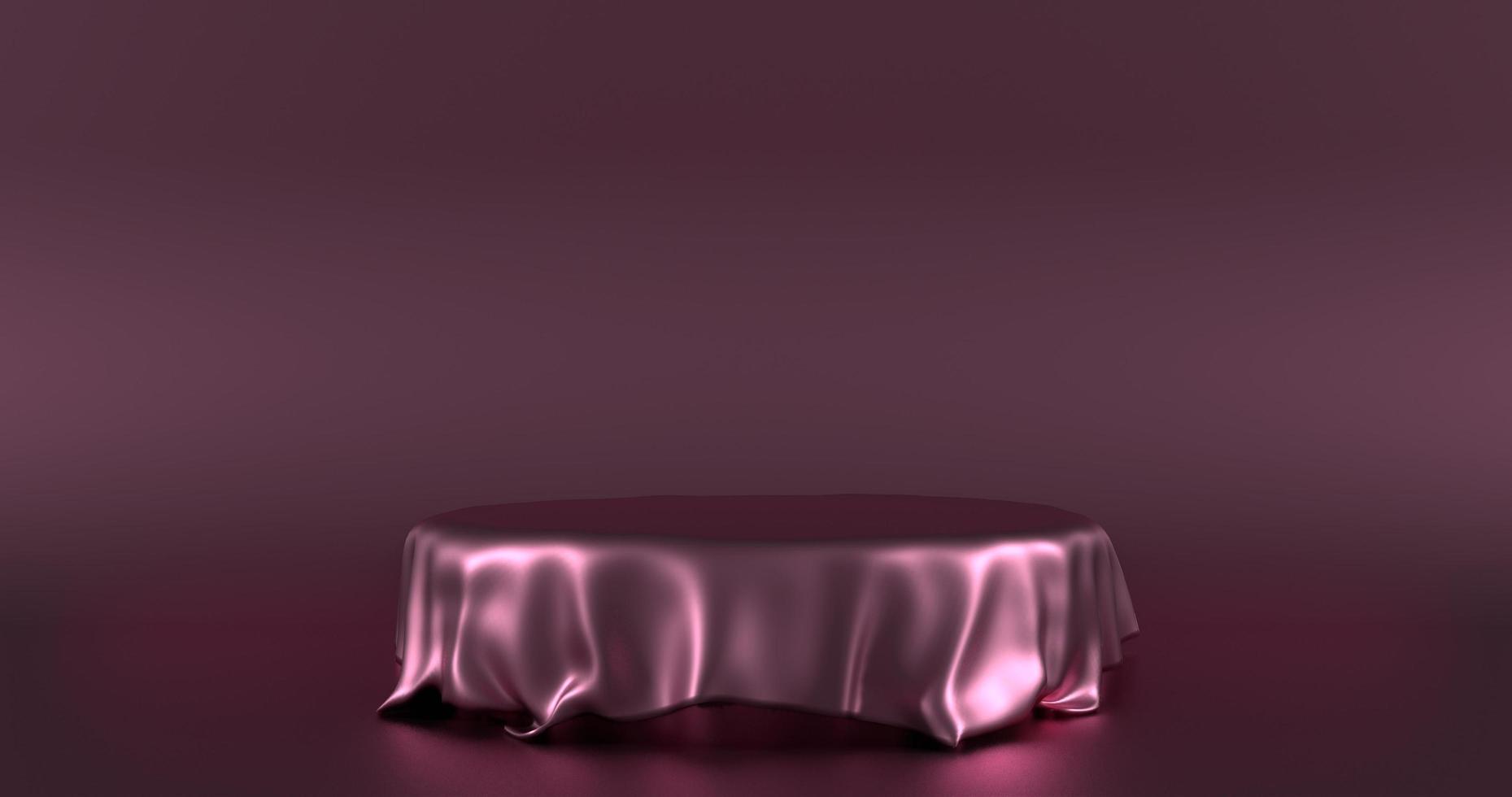 Empty podium covered with pink silk cloth photo