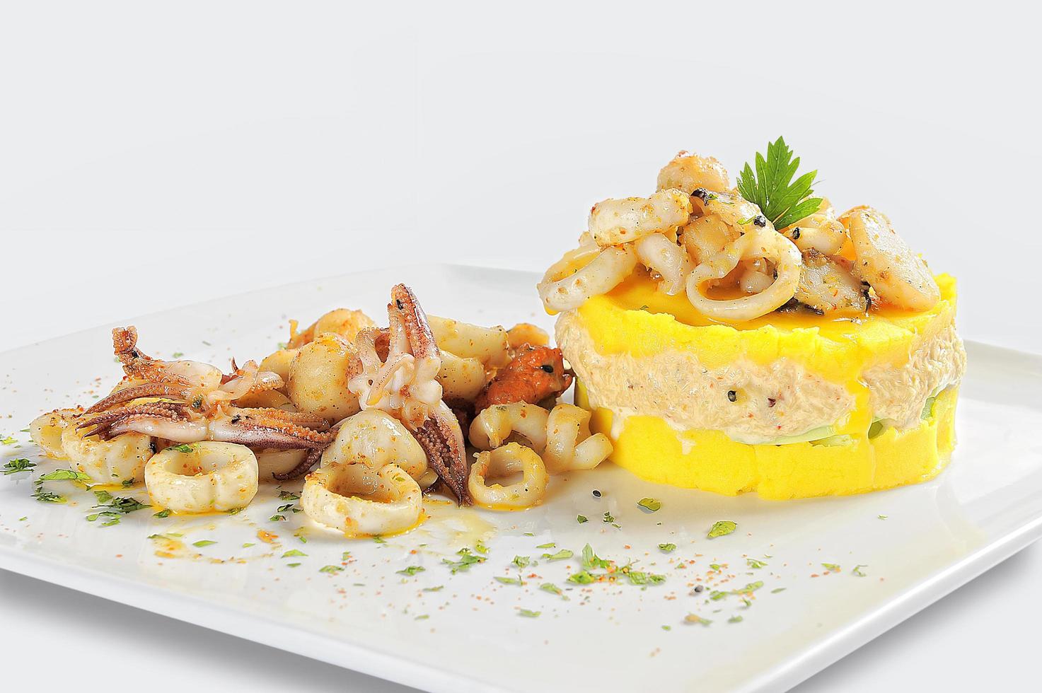 Peruvian cuisine Causa rellena whith seafood photo