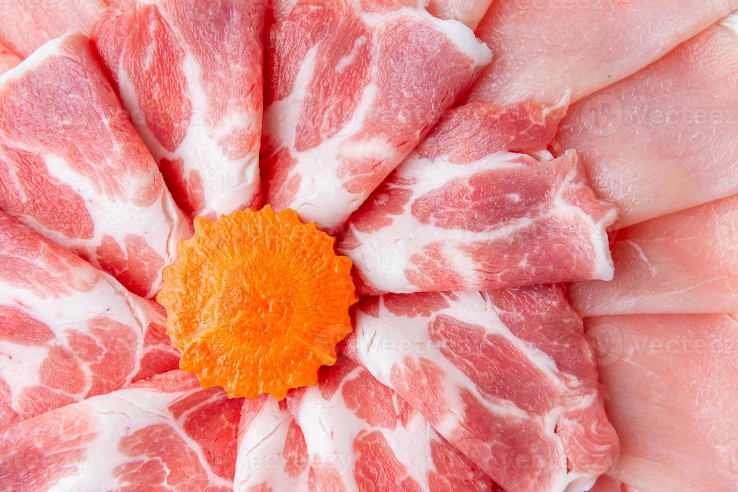 Close up Sliced boiled ham sausage and Carrot photo