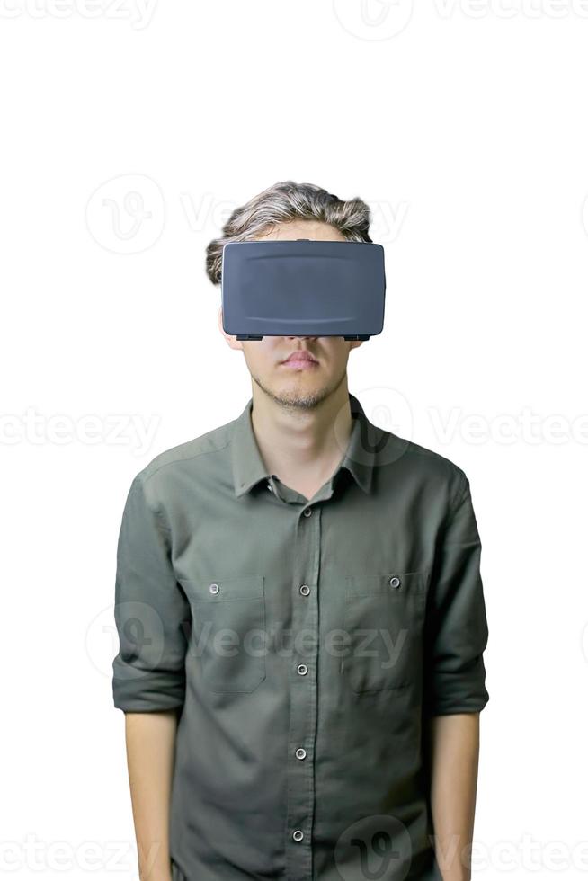 Man uses VR on white background photo