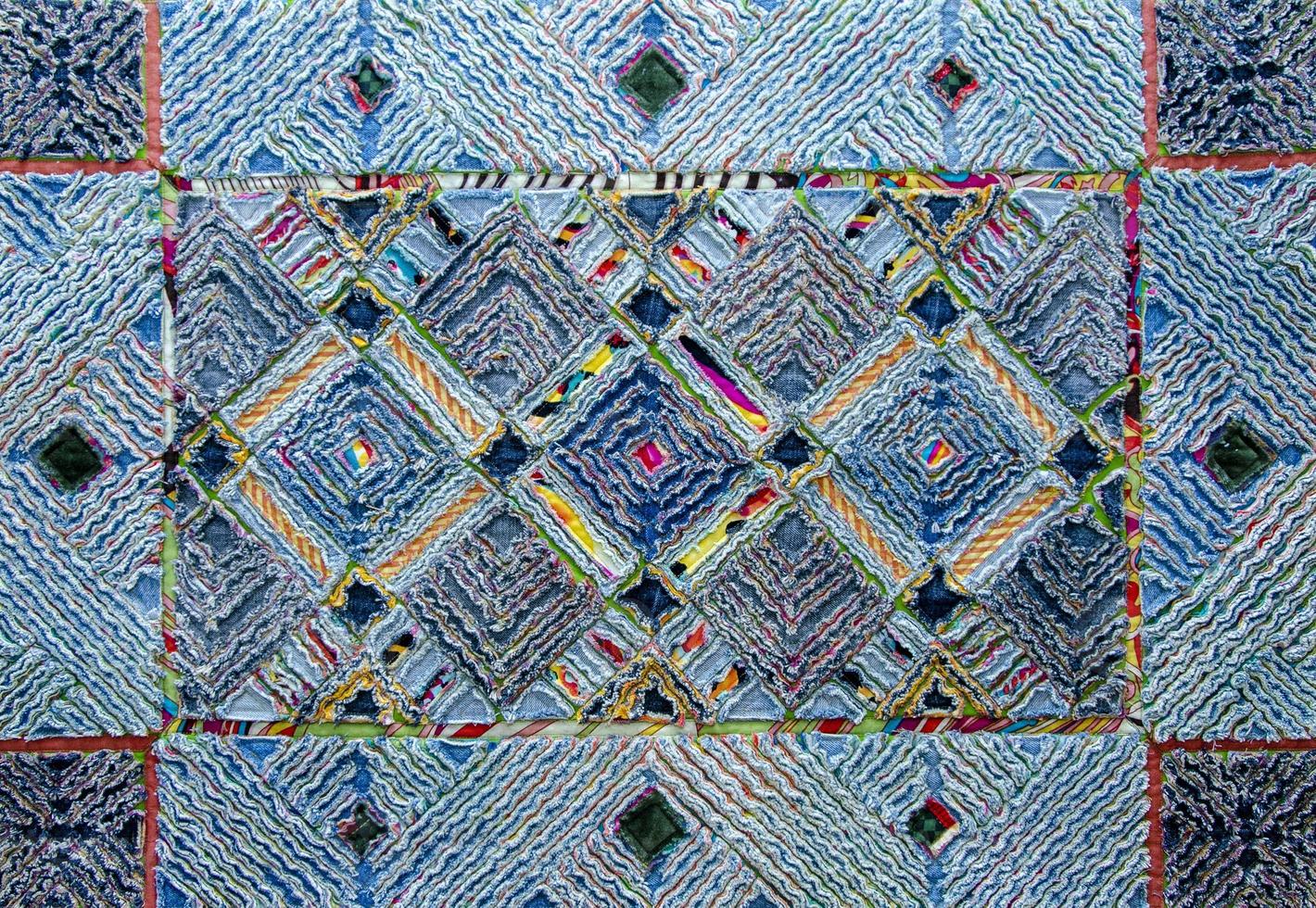 alfombra de chenilla de mezclilla y algodón, textura mullida foto