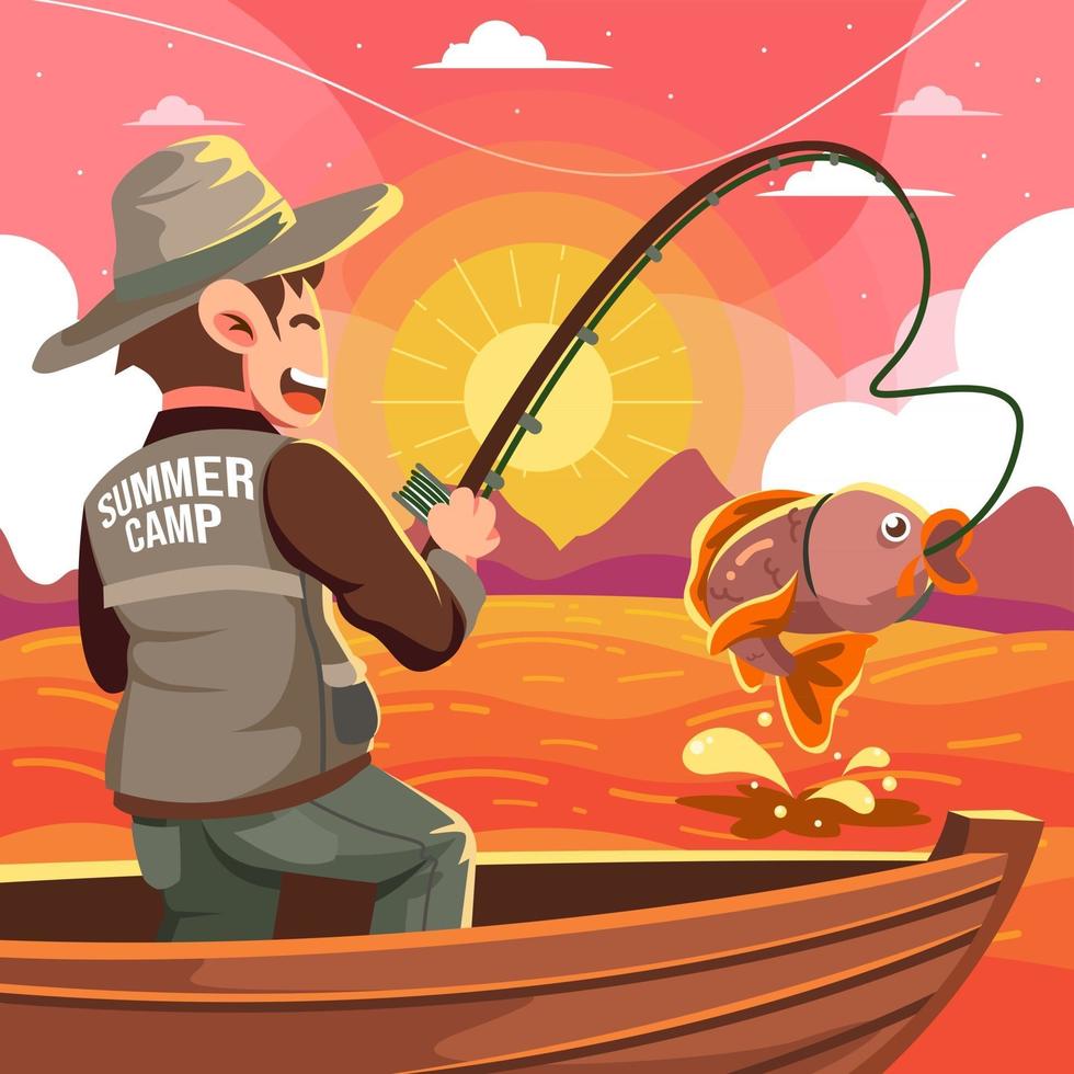 Sunset Fishing at Summer Camp vector