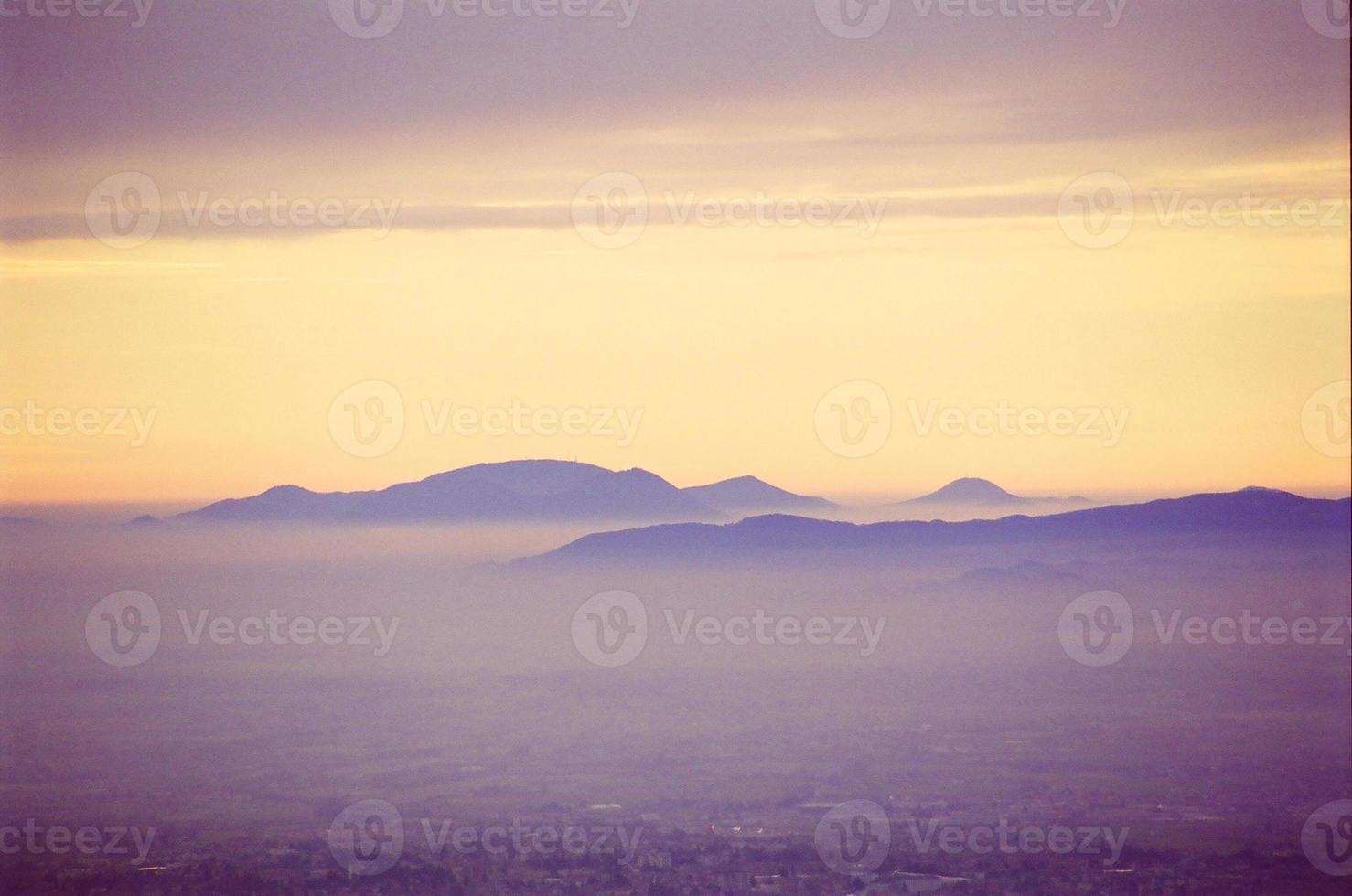 Valley from above and sunset photo