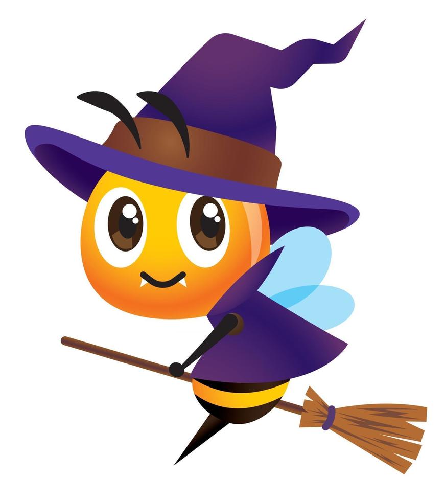 Cartoon bee with witch costume with magic broom vector