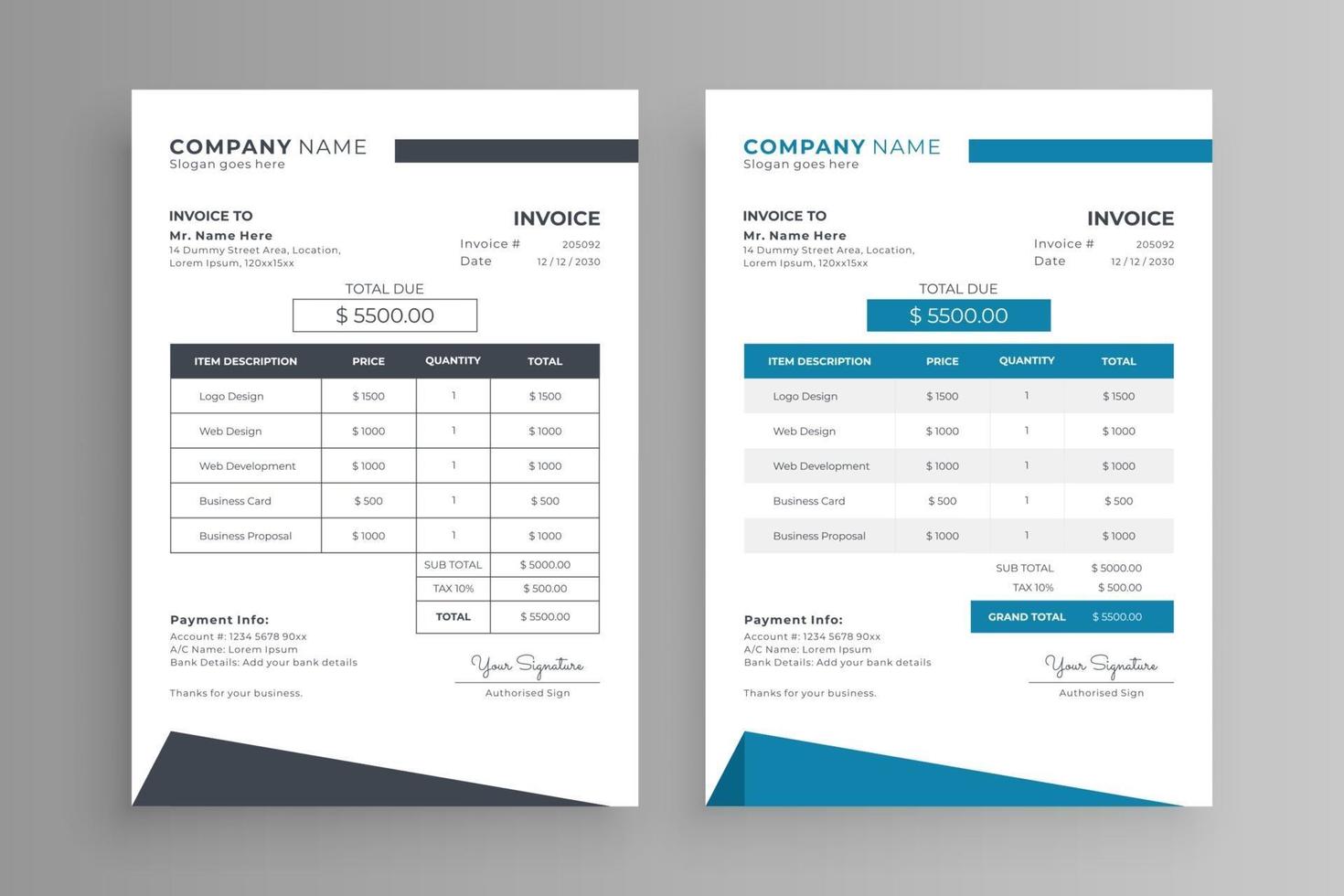 simple design invoice template 21 Vector Art at Vecteezy Throughout Cool Invoice Template Free