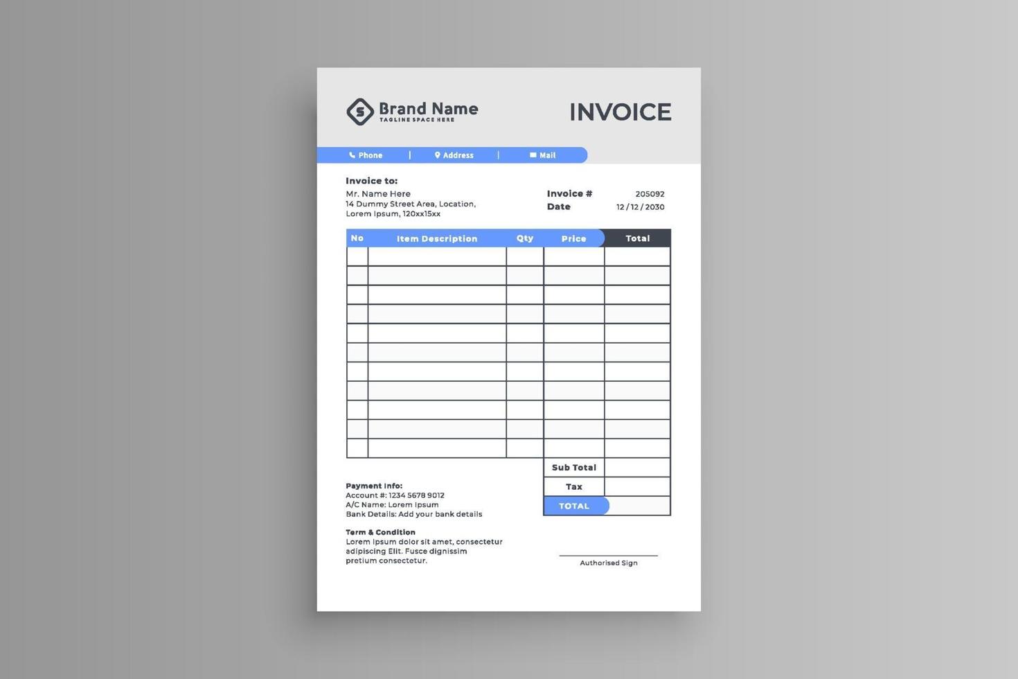 White invoice template vector