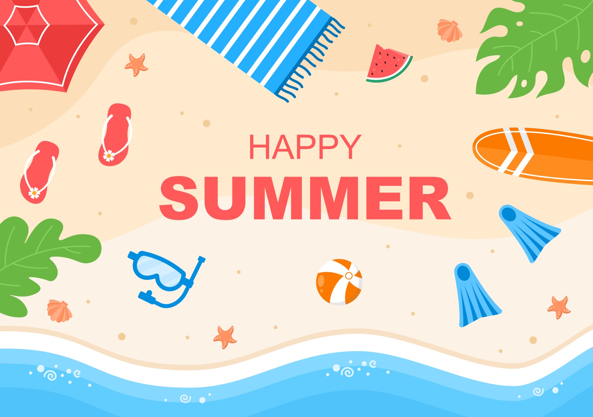 Happy Summer Time on Beach Illustration 2490341 Vector Art at Vecteezy