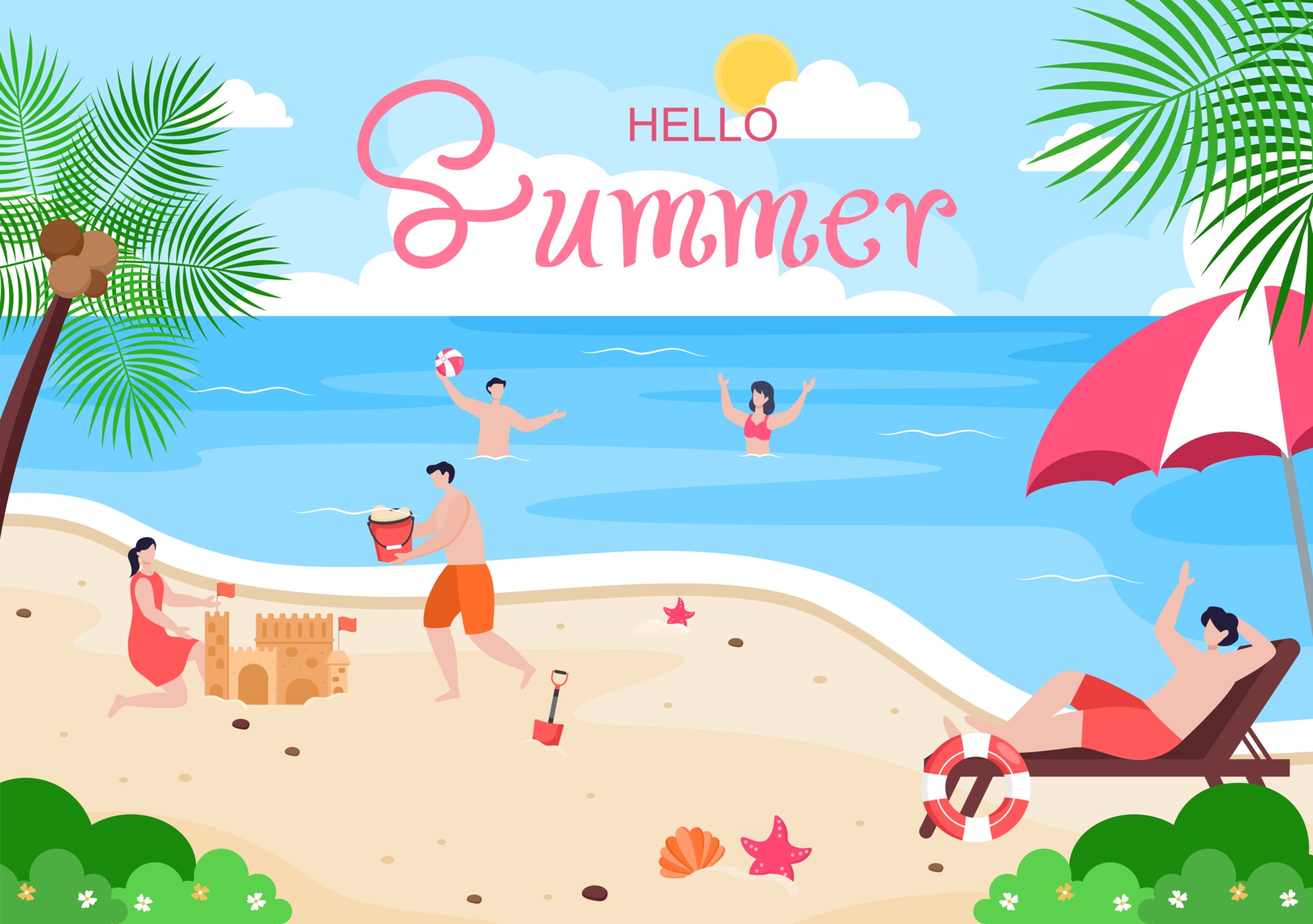 Happy Summer Time on Beach Illustration 2490341 Vector Art at Vecteezy