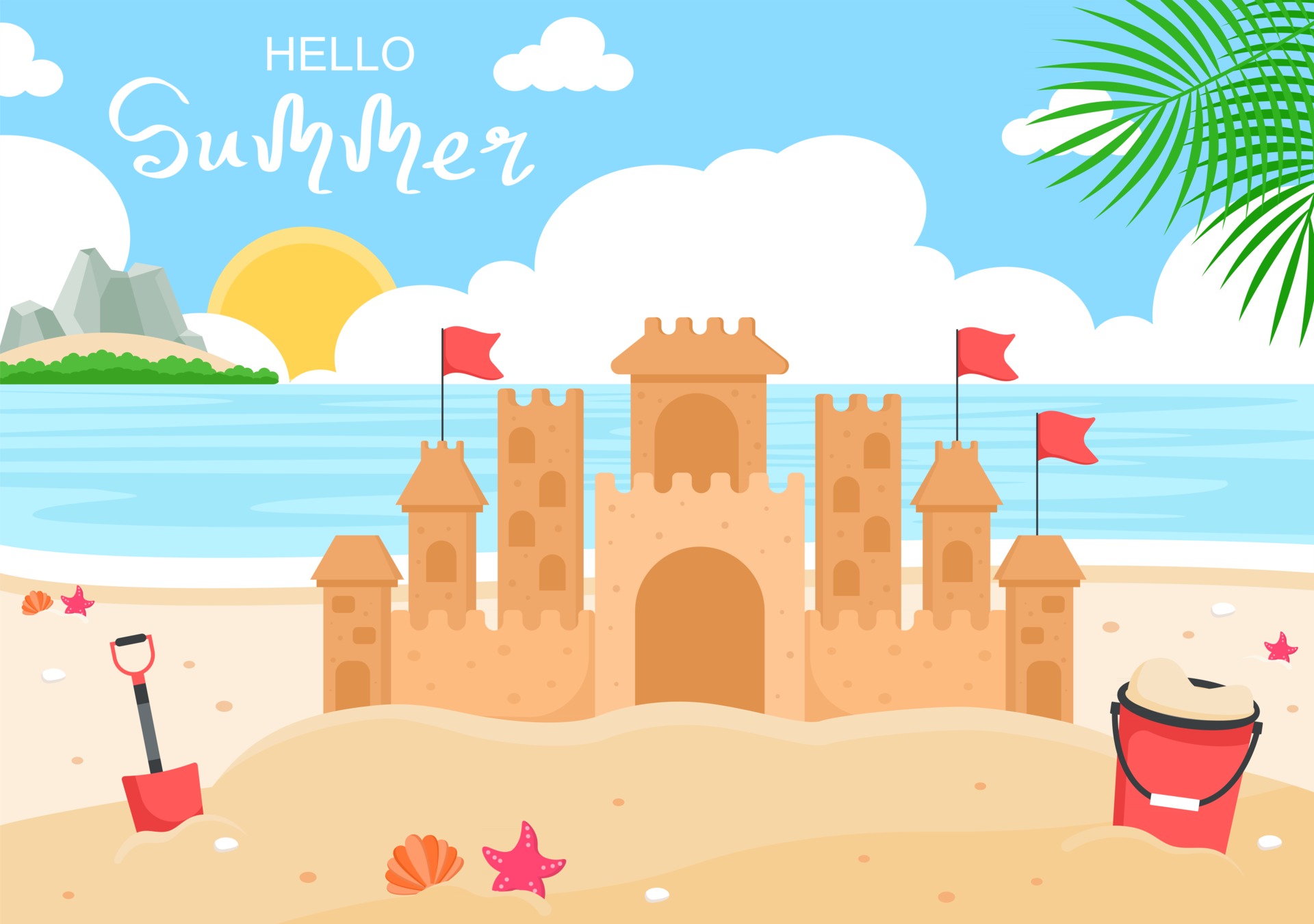 Happy Summer Time on Beach Illustration 2490345 Vector Art at Vecteezy