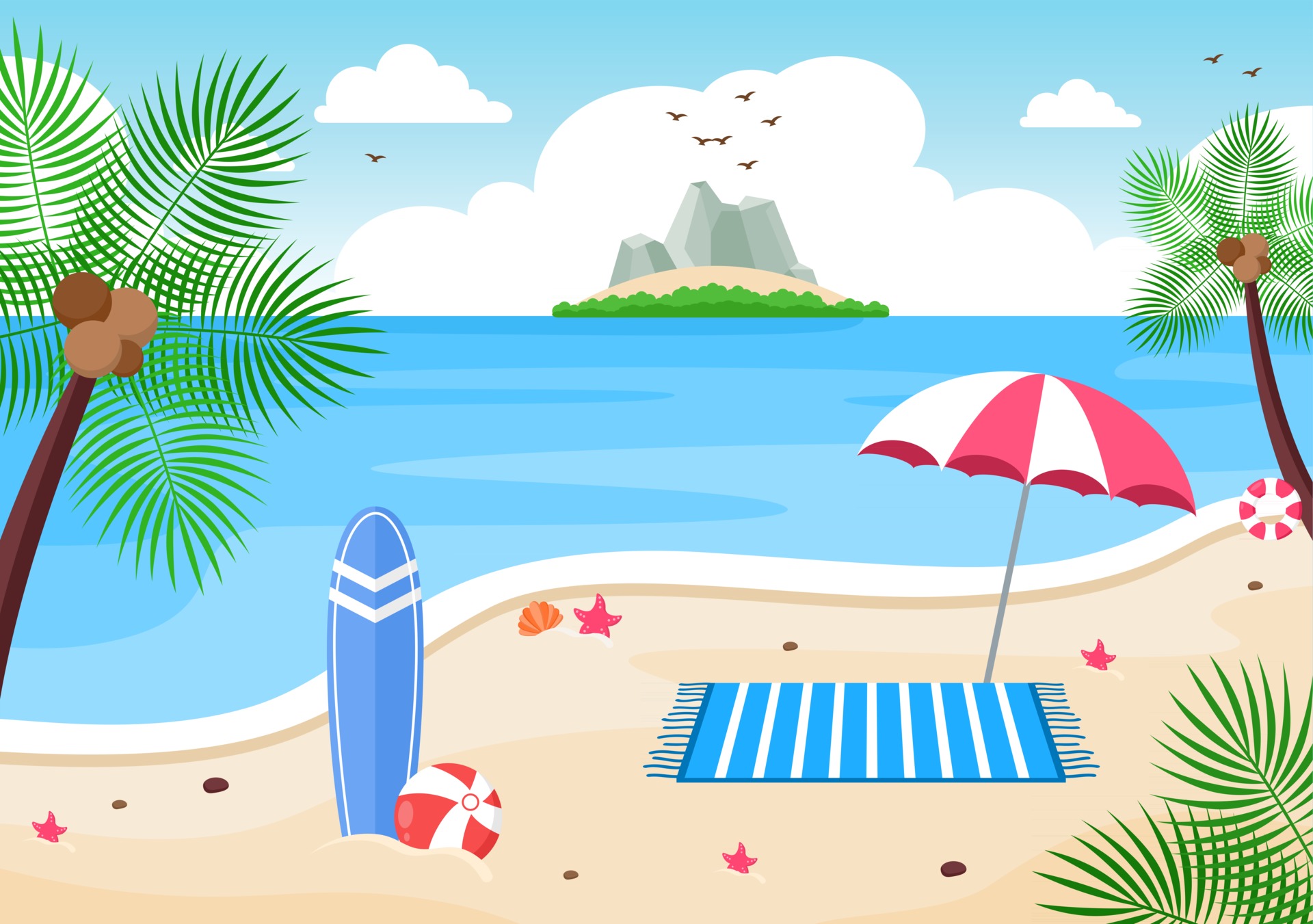 Happy Summer Time on Beach Illustration 2490341 Vector Art at Vecteezy