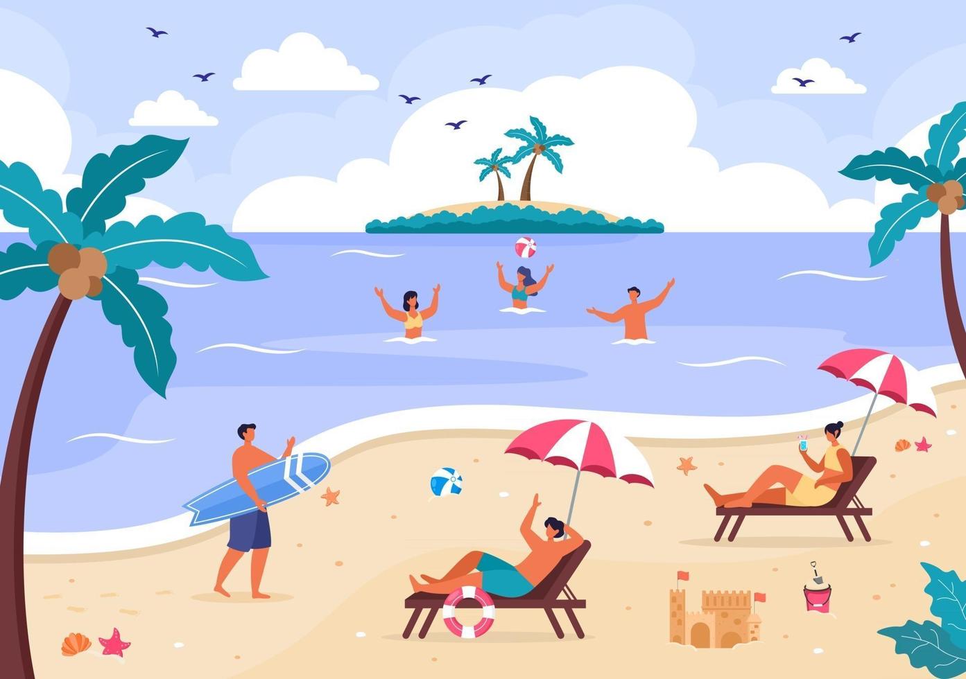 Happy Summer Time on Beach Illustration 2490345 Vector Art at Vecteezy