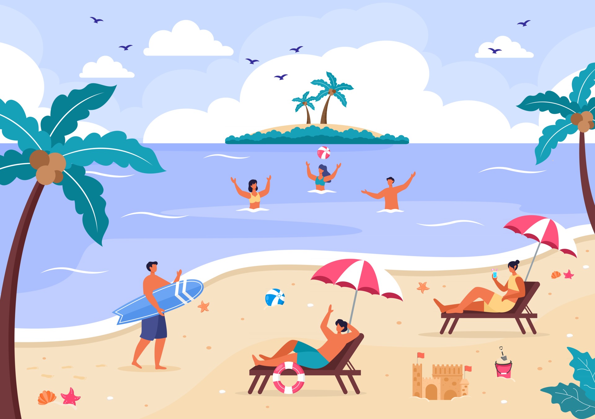 Happy Summer Time on Beach Illustration 2490341 Vector Art at Vecteezy