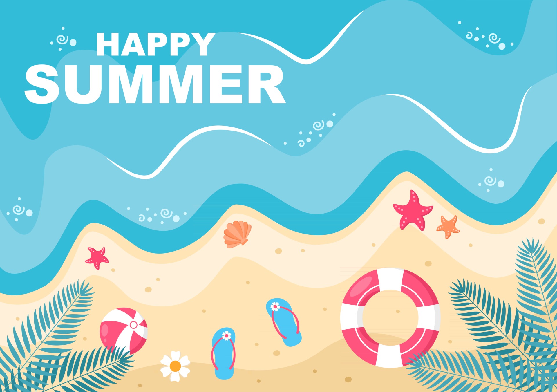 Free Vector  Summer time text on illustrated beach