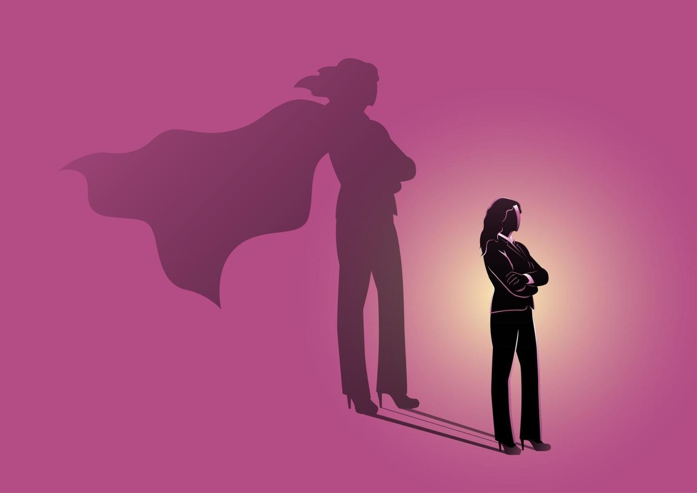 Businesswoman with a super hero shadow vector