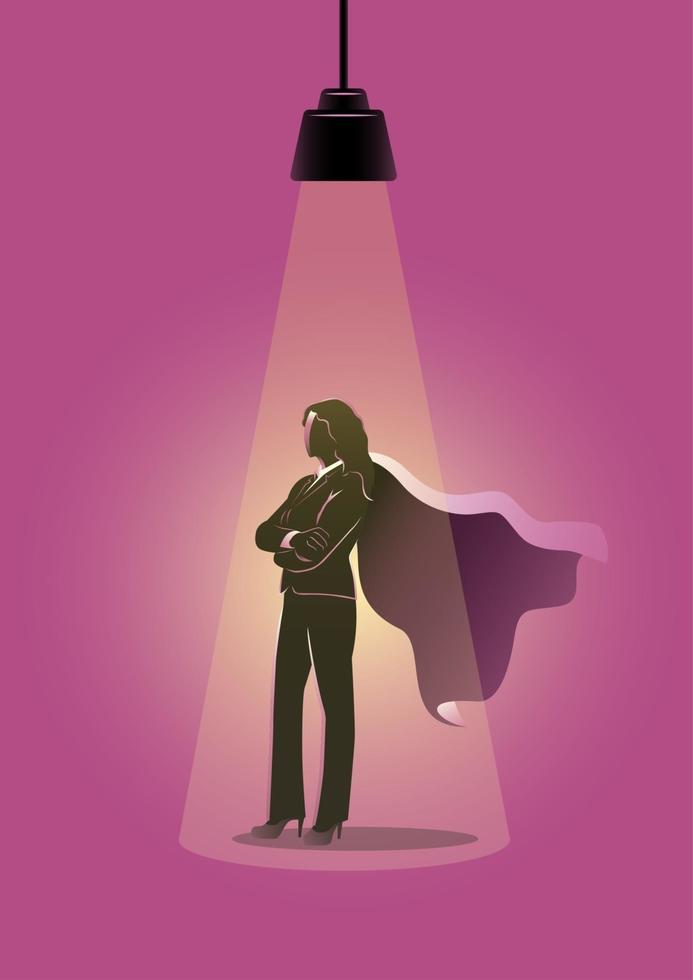 Businesswoman Superhero Under Spotlight vector
