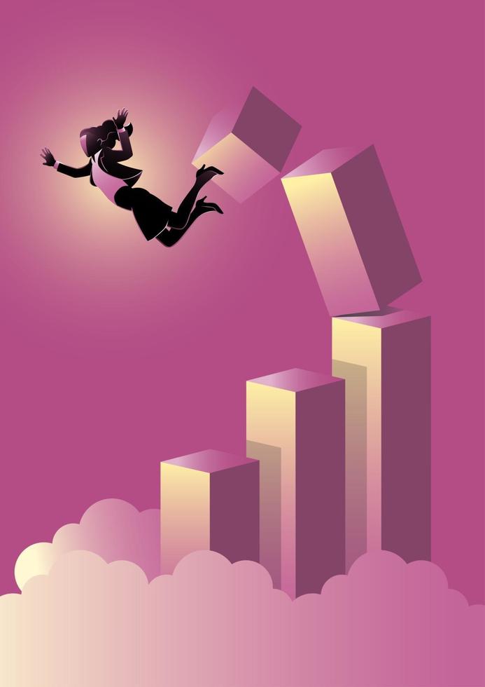 Businesswoman falling down from graph chart crumbling vector