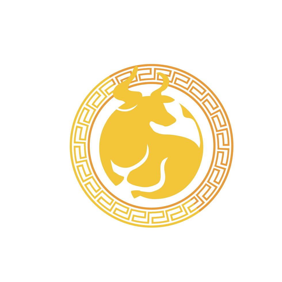 chinese new year card with golden ox seal vector