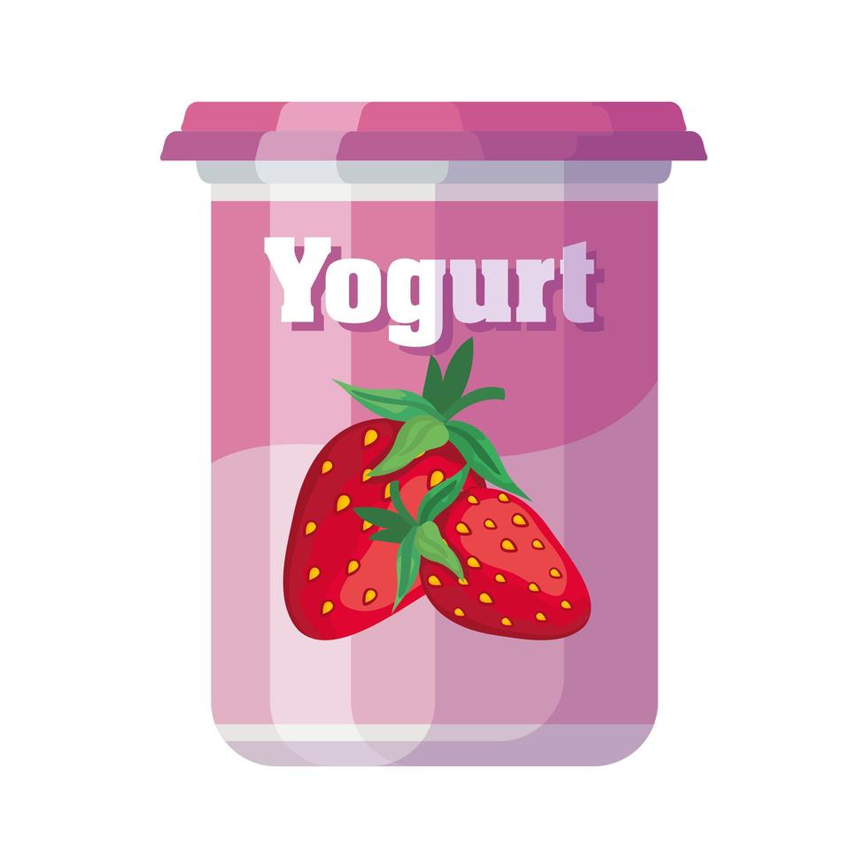delicioso producto de pote de yogur con sabor a fresa vector