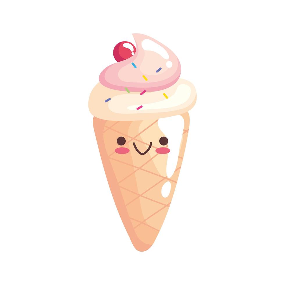 lindo, helado, pegatina, kawaii, carácter, icono vector