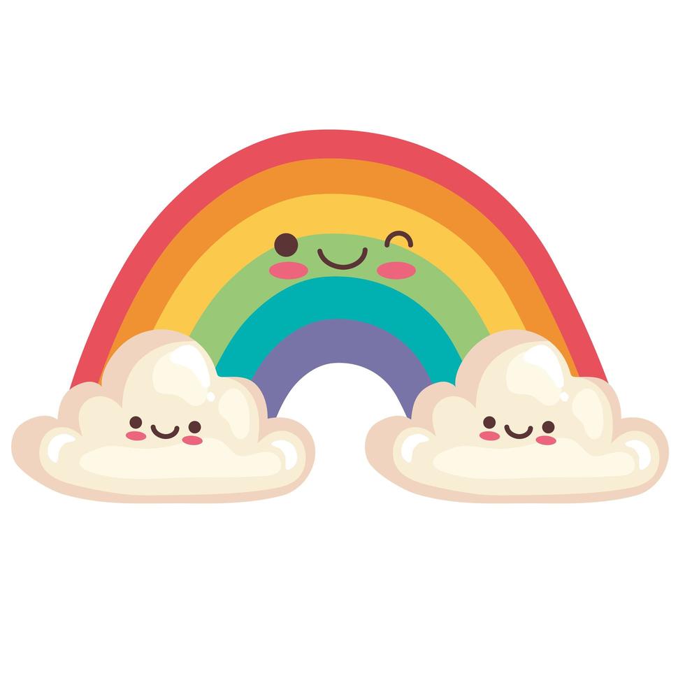 cute rainbow sticker kawaii character icon vector