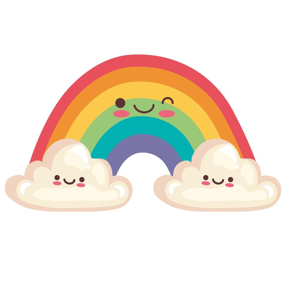 lindo, arco iris, pegatina, kawaii, carácter, icono vector