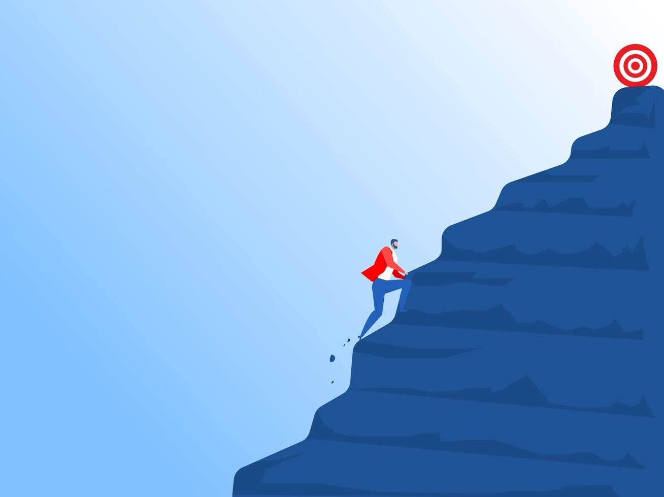 Businessman climbs a steep mountain to goal or target vector