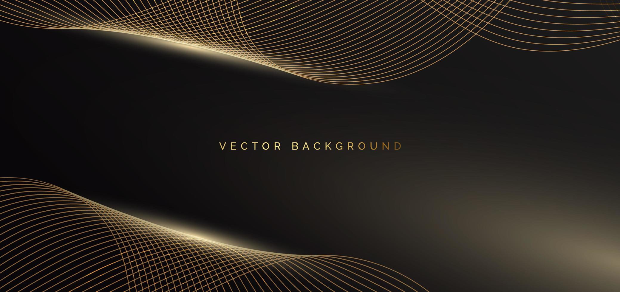 Abstract template shiny gold waves lines with light effect on black background Luxury concept vector