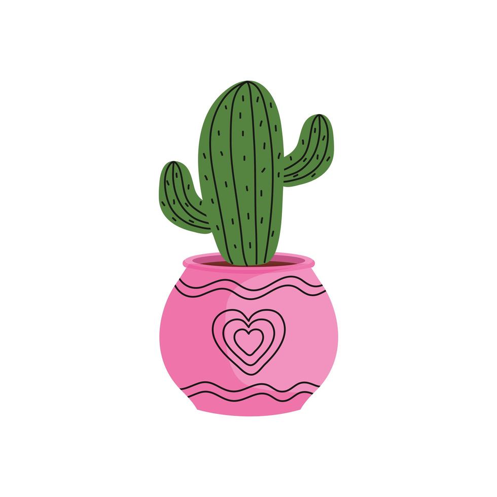 house plant in pink color with heart ceramic pot vector