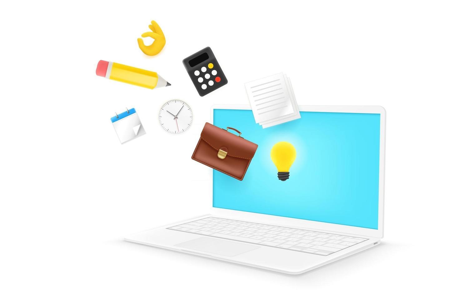 Modern laptop with 3d icons vector
