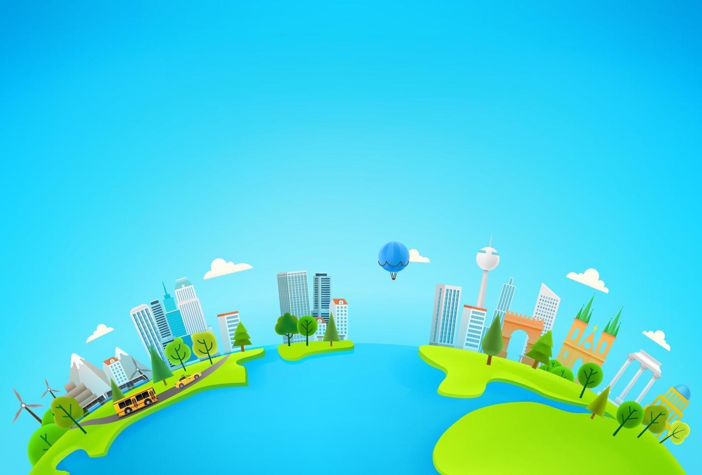 paisaje con árboles verdes y ciudad moderna vector