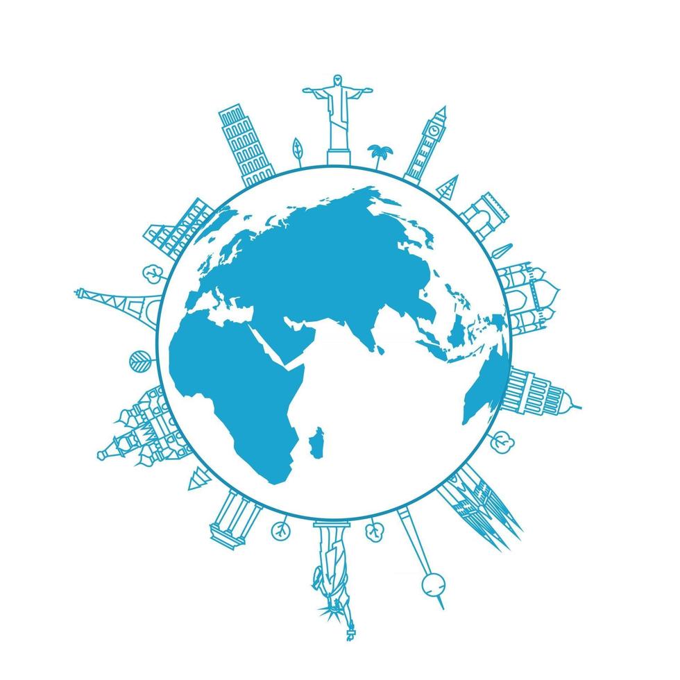 The Earth with world city sights vector